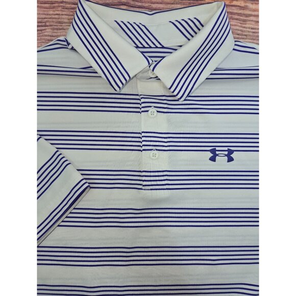 Under Armour Mens HeatGear Purple Striped Polo Large - Picture 4 of 8